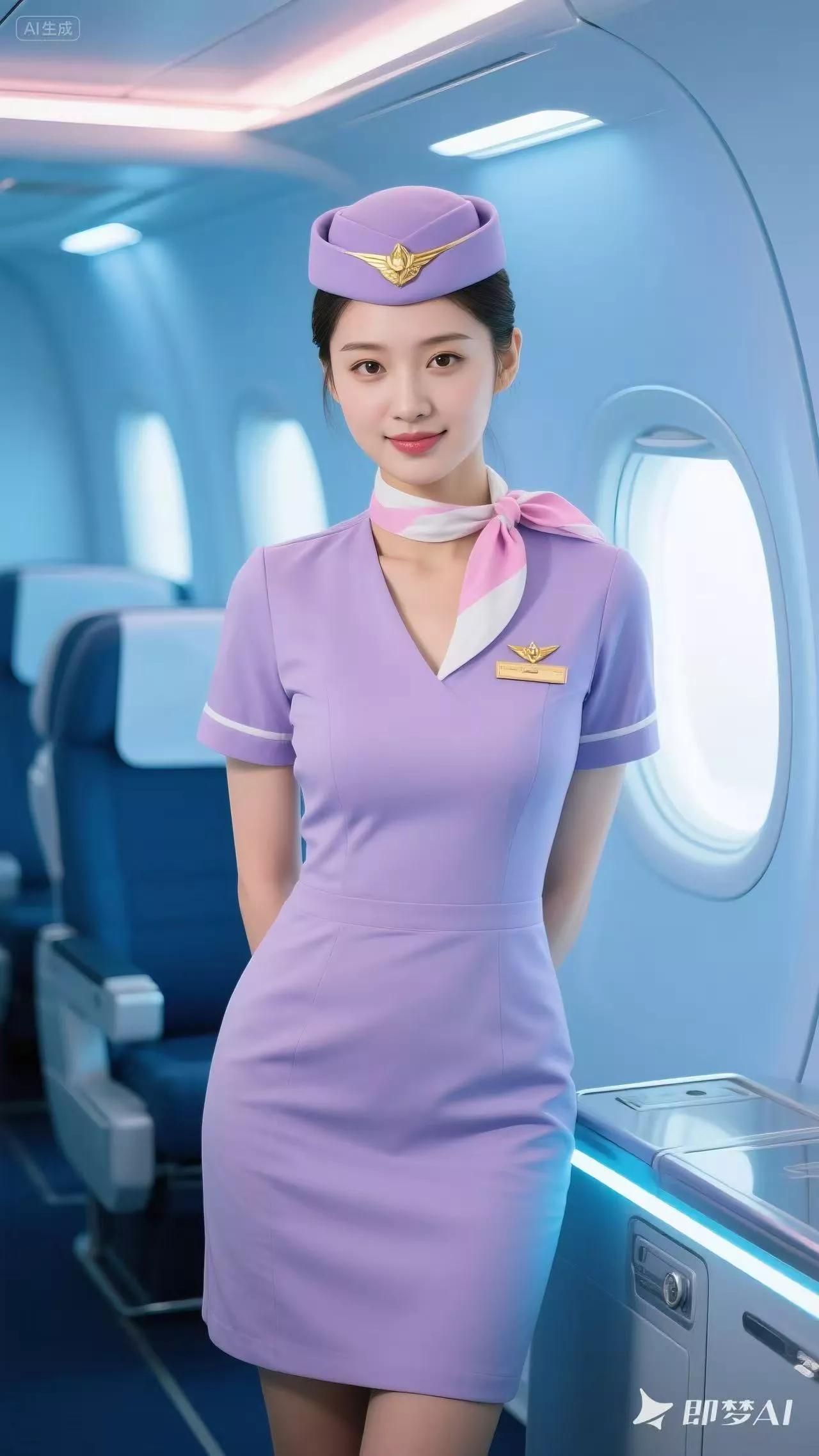 紫色紧身制服的美女空姐（190）空姐穿搭 时尚空姐服 清纯空姐 空姐职业制服