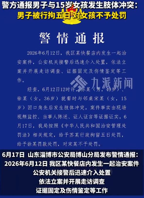 男子与15岁女孩发生冲突被行拘5日，对男子的处罚没有问题，成年人在公共场合要管理
