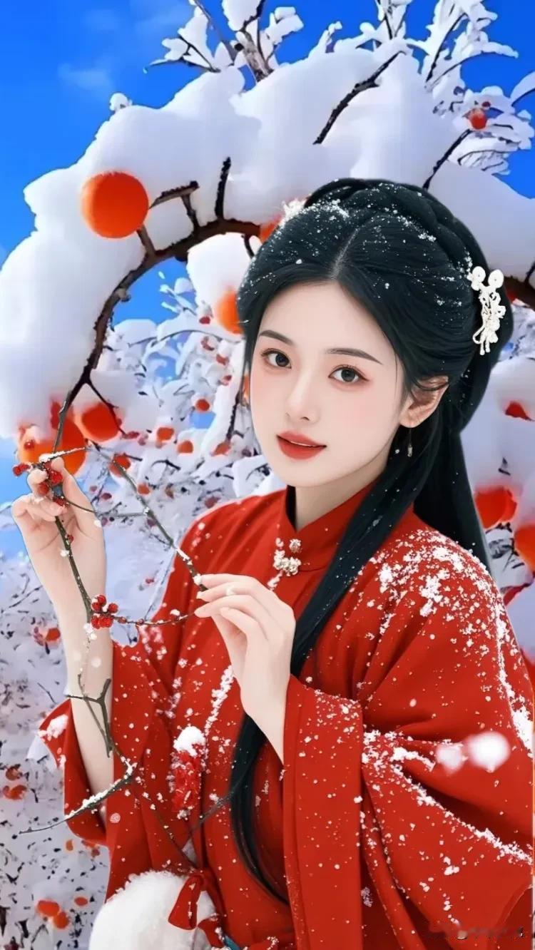 雪与红衣的搭配，在冬日里格外引人注目。雪像是给世界铺上了白色画布，红衣人就成了画