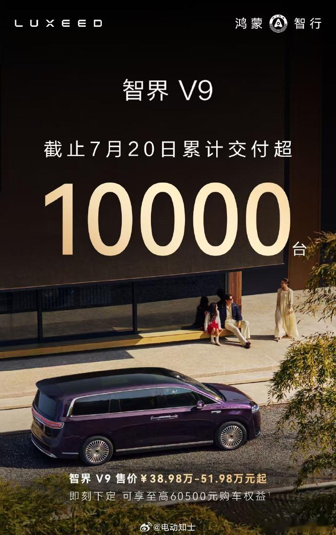 截至7月20日，智界V9累计交付突破10000台，算起来45天交付了这些，成绩还