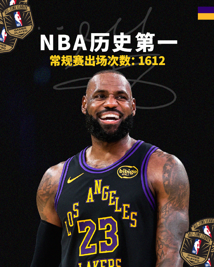 詹姆斯出场数独占历史第一 见证历史，NBA最长的河！詹姆斯出场数来到1612场，