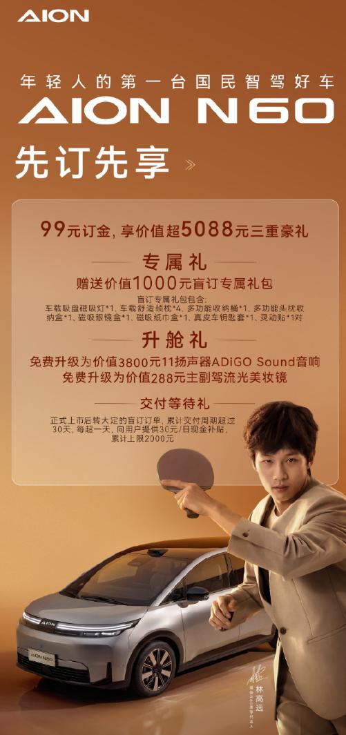 广汽埃安N60开启盲订，99元定金可解锁价值5088元三重专属礼，新车基于AEP