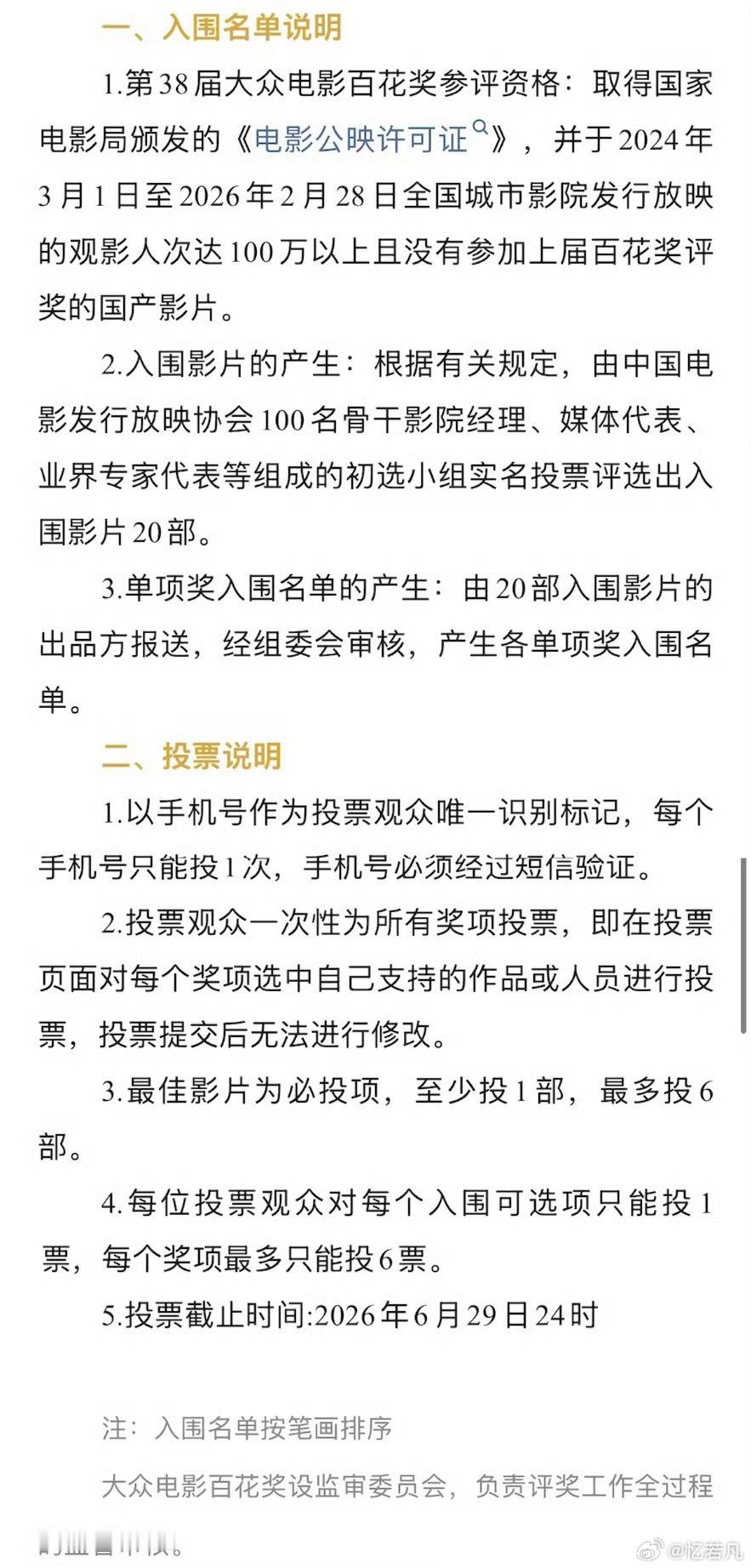 百花奖初评投票启动电影界的百花奖开启初评投票活动了，投票规则如下，你们喜欢哪些影