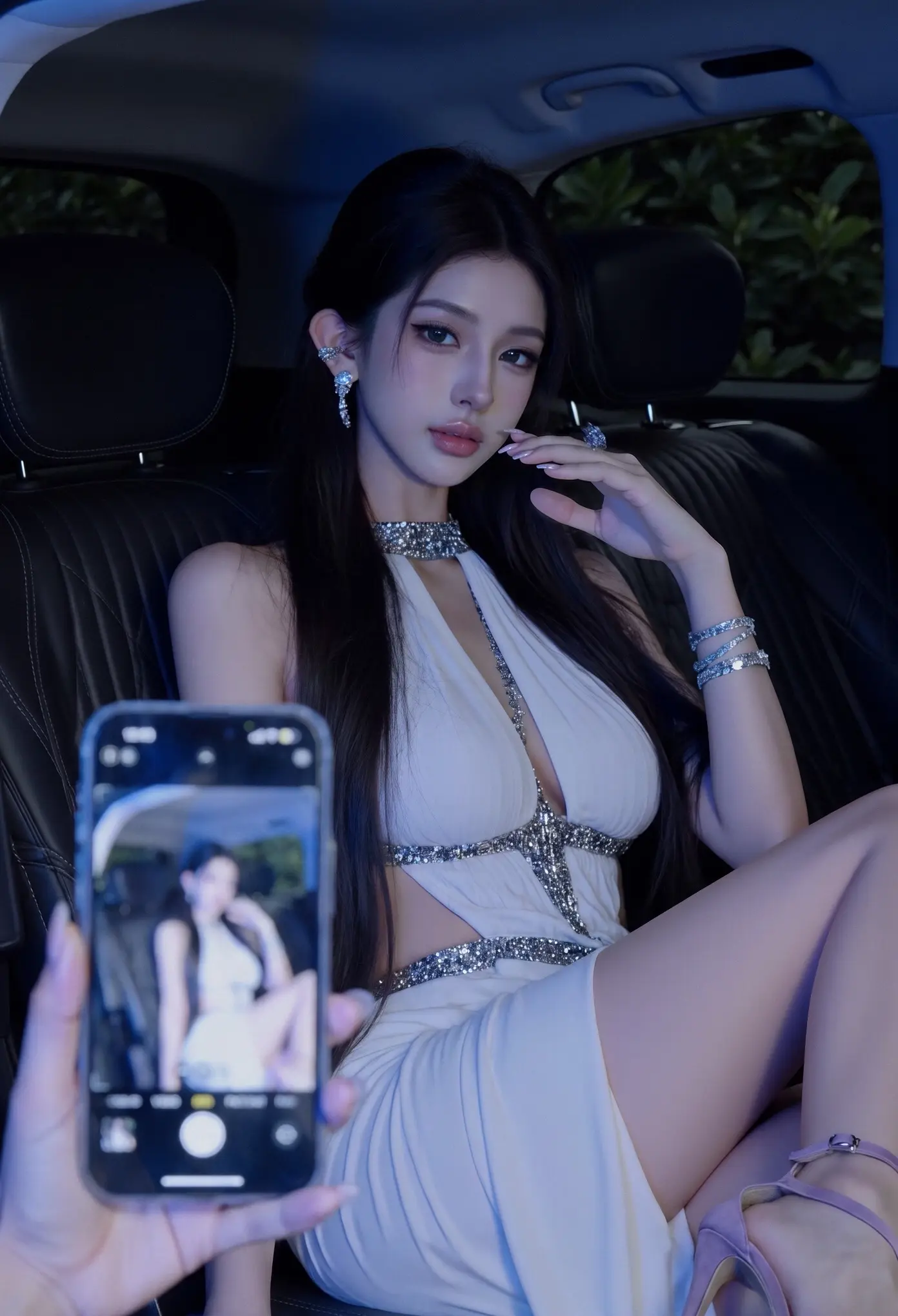 氛围感妆容 氛围感美女 高级礼服碎钻妆 车展氛围感 闪钻配饰