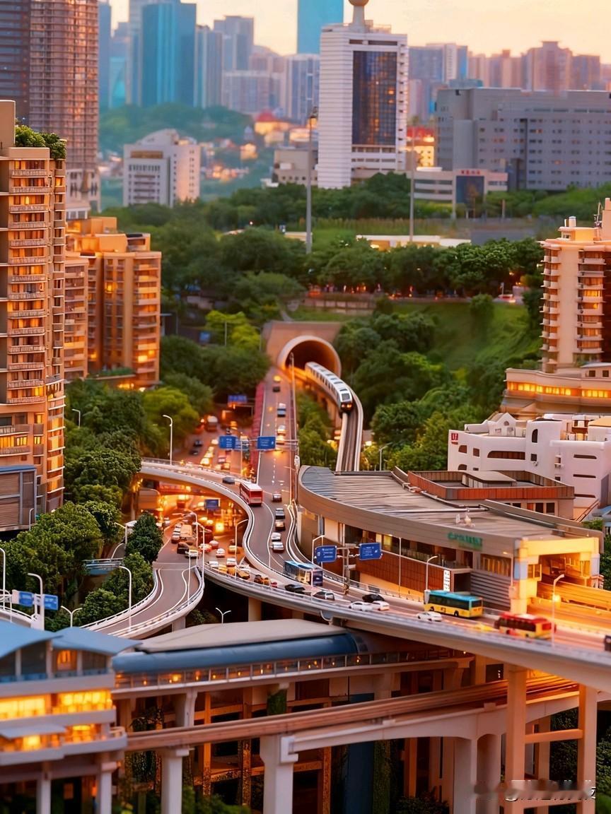 繁华都市的黄昏，那是一幅流动的画卷。车流在街道上穿梭，像是一条条彩色的河流，每一