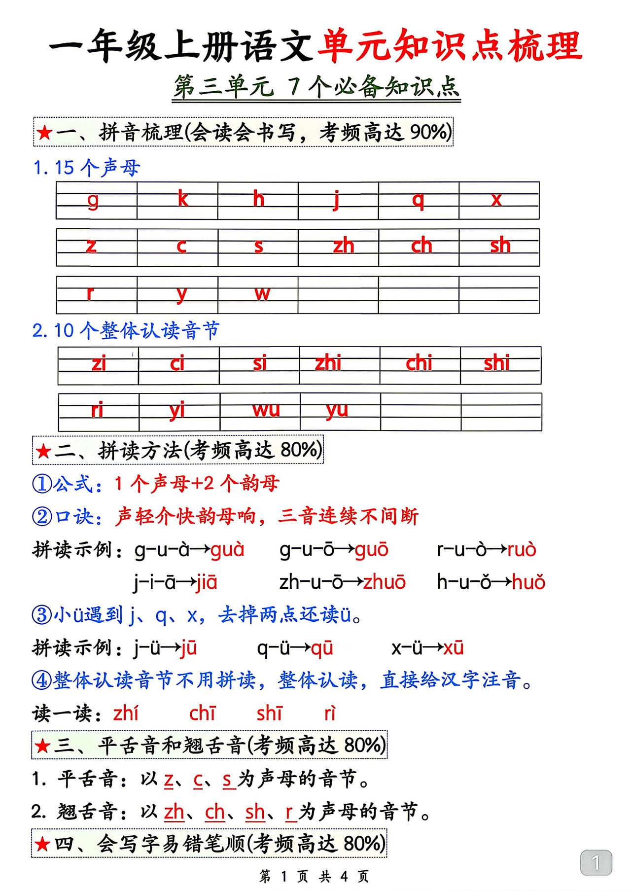 一年级上册语文，第三单元知识点梳理，收藏练习巩固知识~
