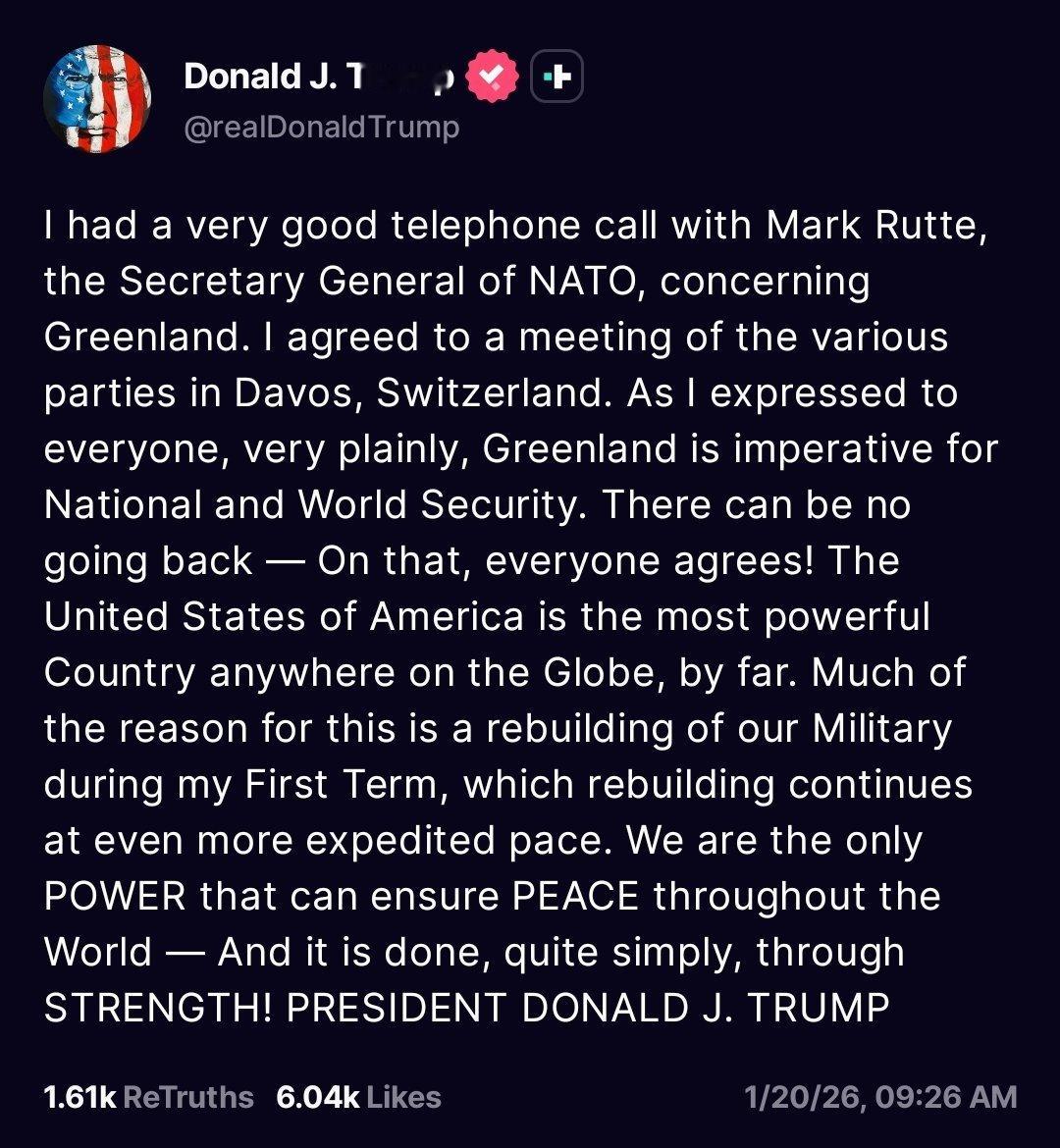 特朗普称因未获诺奖不再考虑和平 特朗普疯了，他在一个小时内发布了7条关于格陵兰岛