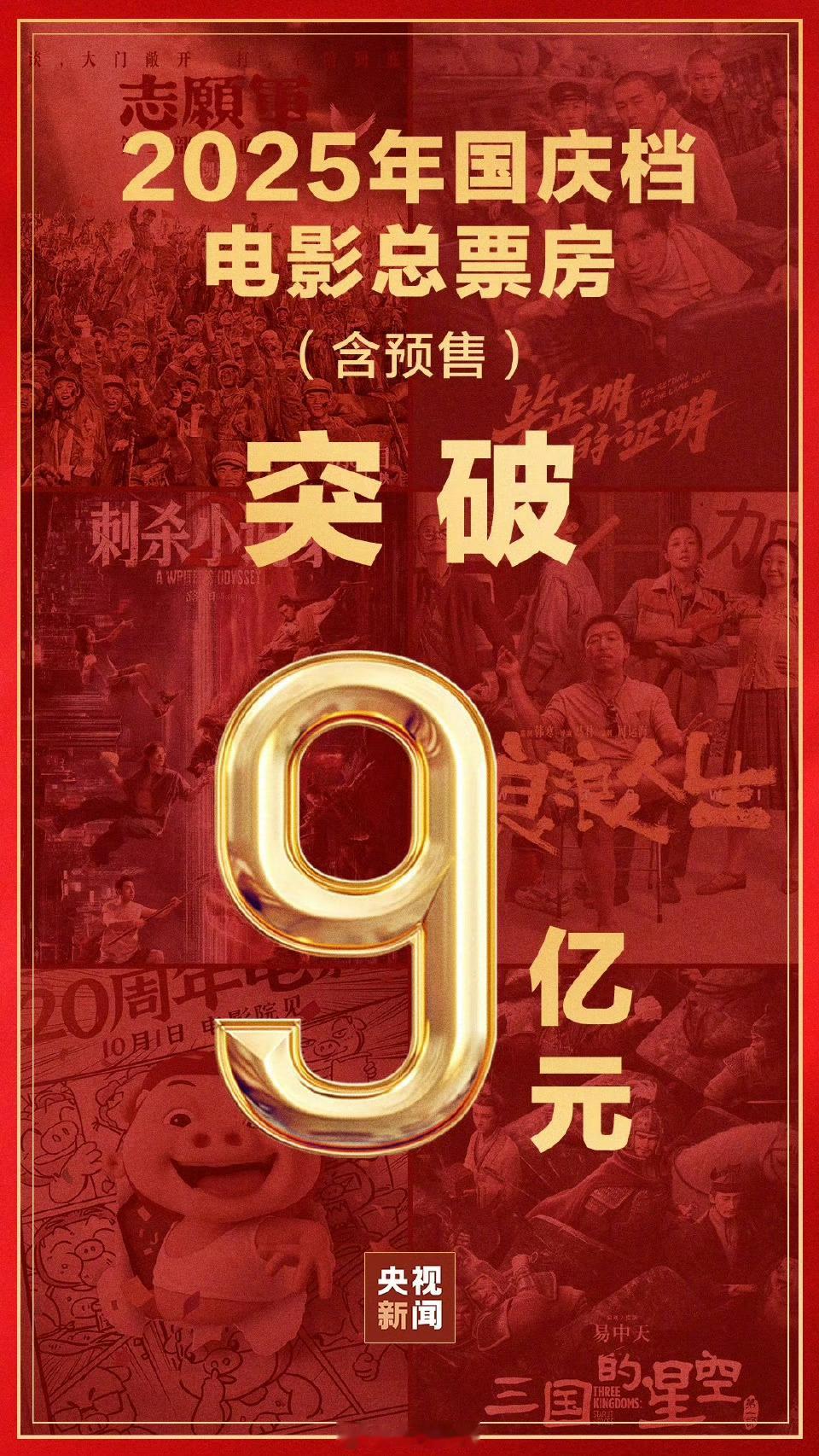 国庆档票房破9亿据网络平台数据，截至10月3日19时10分，2025年国庆档电影