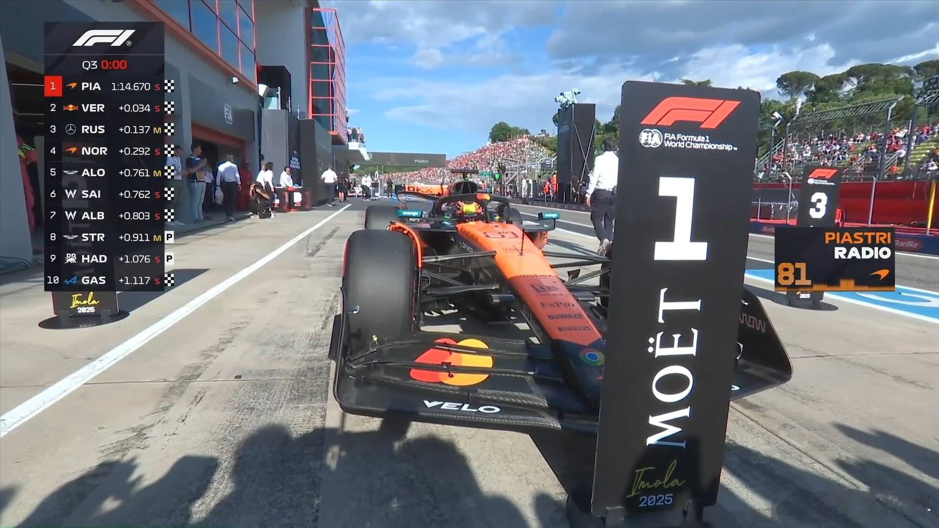 2025f1伊莫拉大奖赛 皮亚斯特里以0.034秒拿下杆位！维斯塔潘紧随其后！第