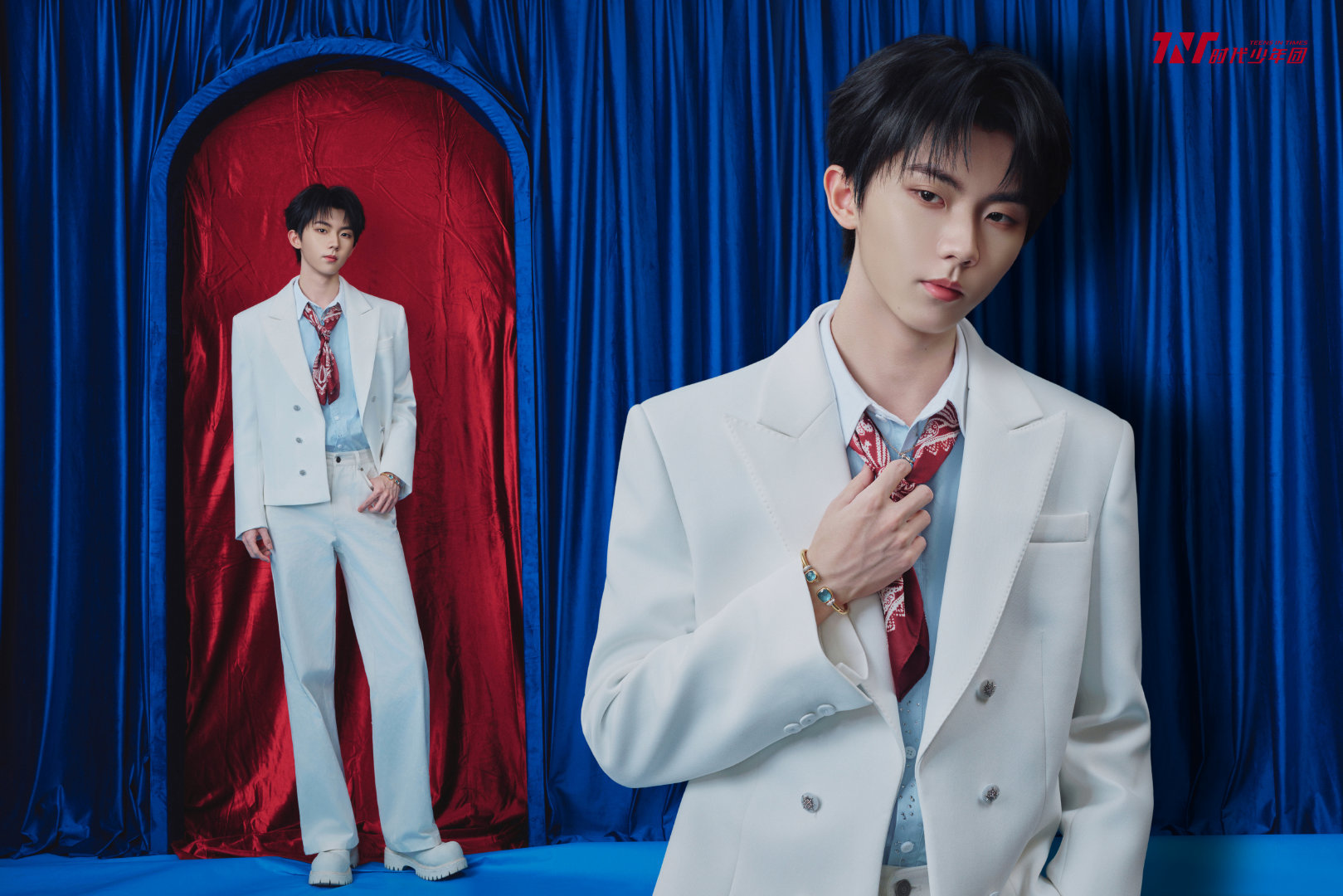 时代少年团 × 湖南卫视春晚 造型大片，氤氲温柔蓝色世界，唱响音符光影梦境，带来