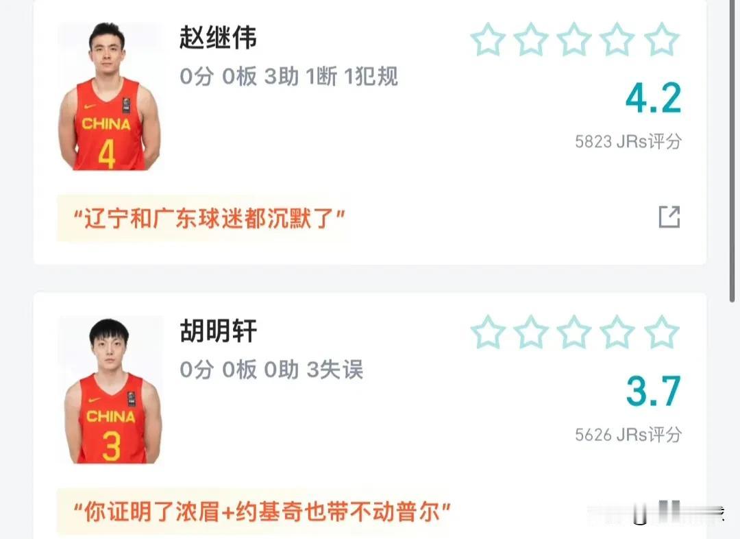 辽宁和广东球迷都消停了，中国男篮对蒙古的这场比赛赵继伟和胡明轩都0分，两方的球迷
