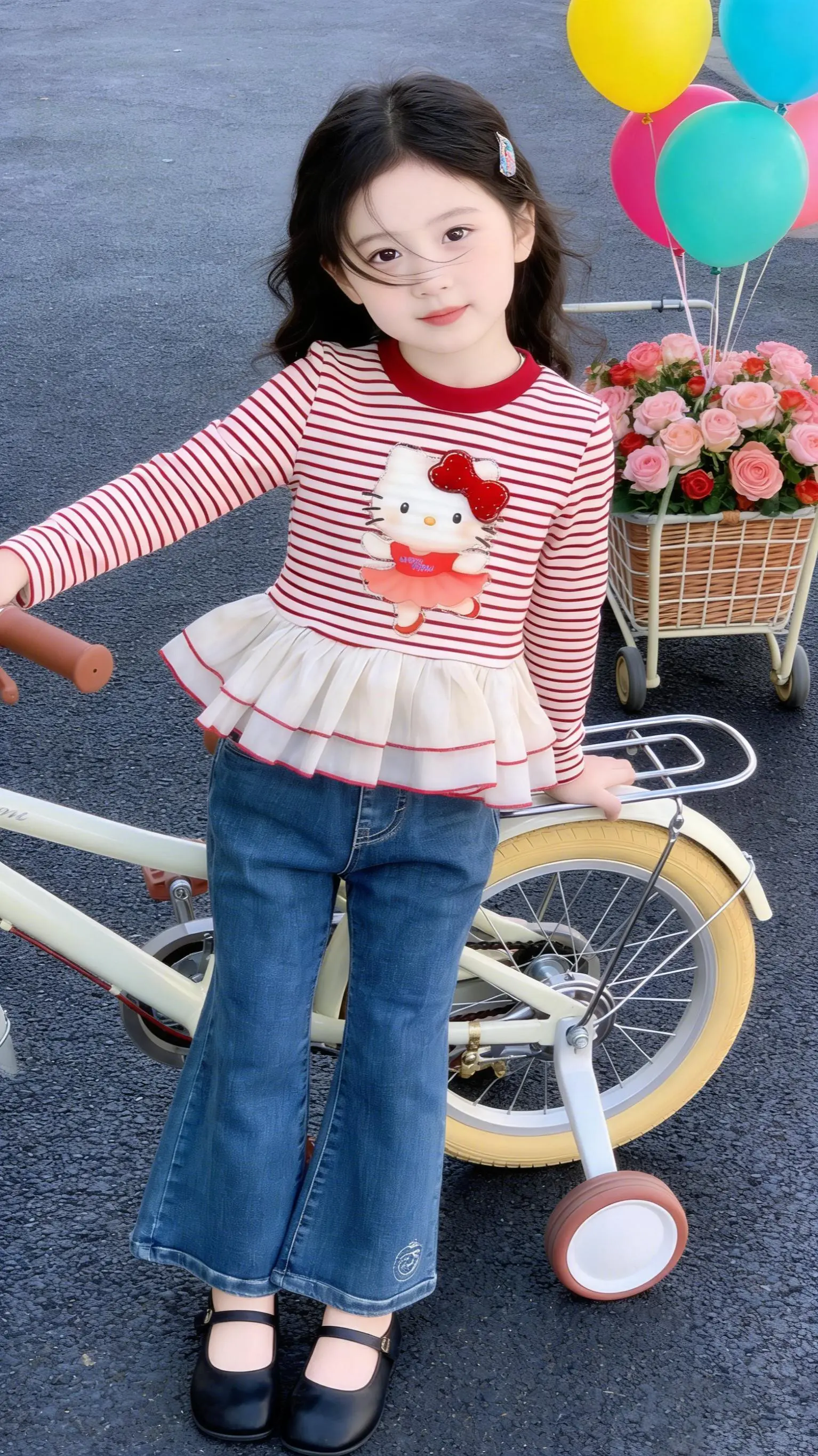 甜妹出街✨。- 谁能拒绝这么乖的小女孩穿搭！红白撞色元气满满，荷叶边裙...