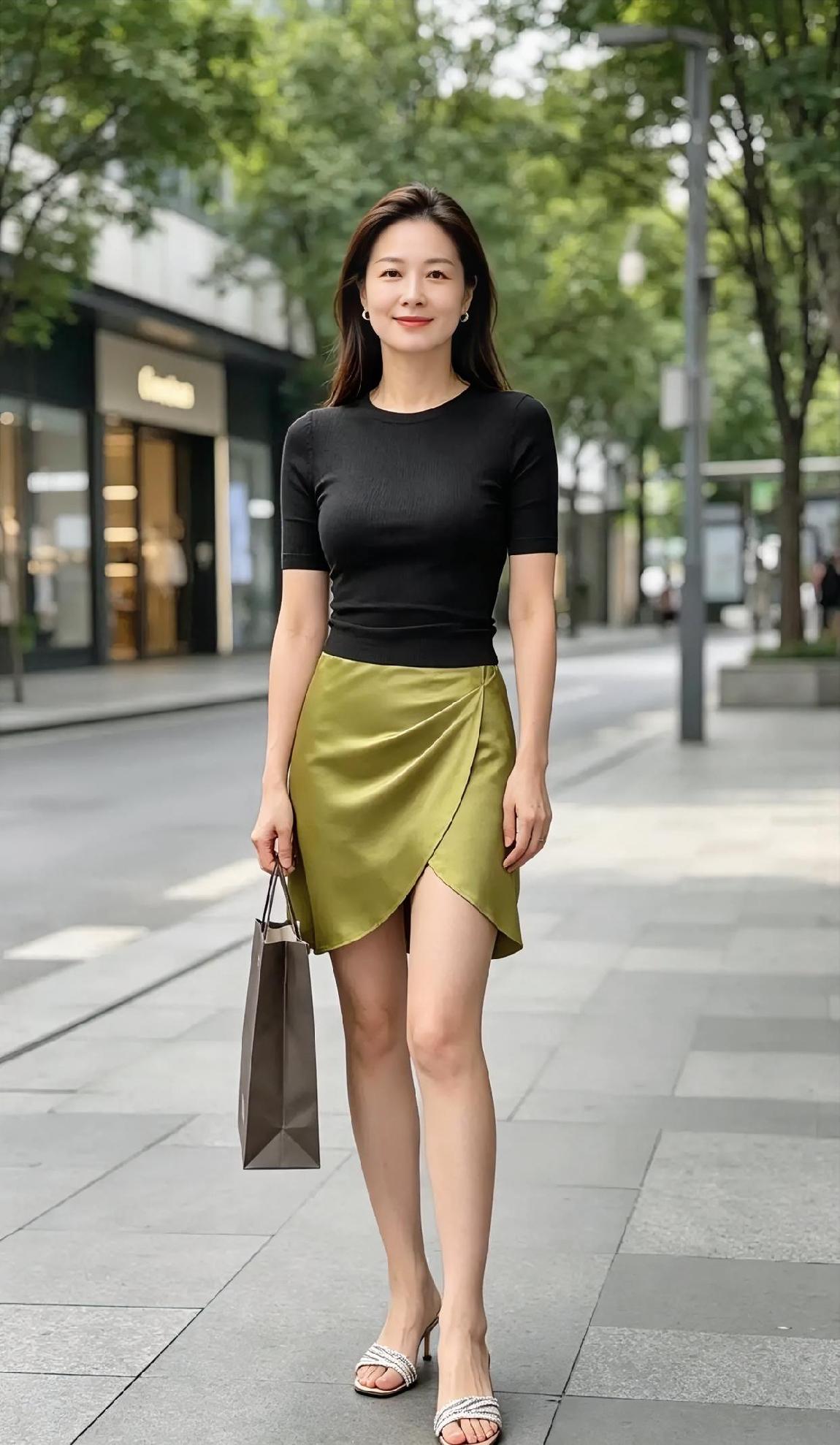 《<街角微风遇橄榄绿>》

黑色针织，贴着秋日的静谧，

橄榄绿裙，裹住流光的涟
