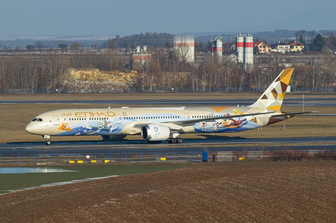 阿提哈德航空（Etihad Airways）一架身披“华纳兄弟”特别涂装的波音7