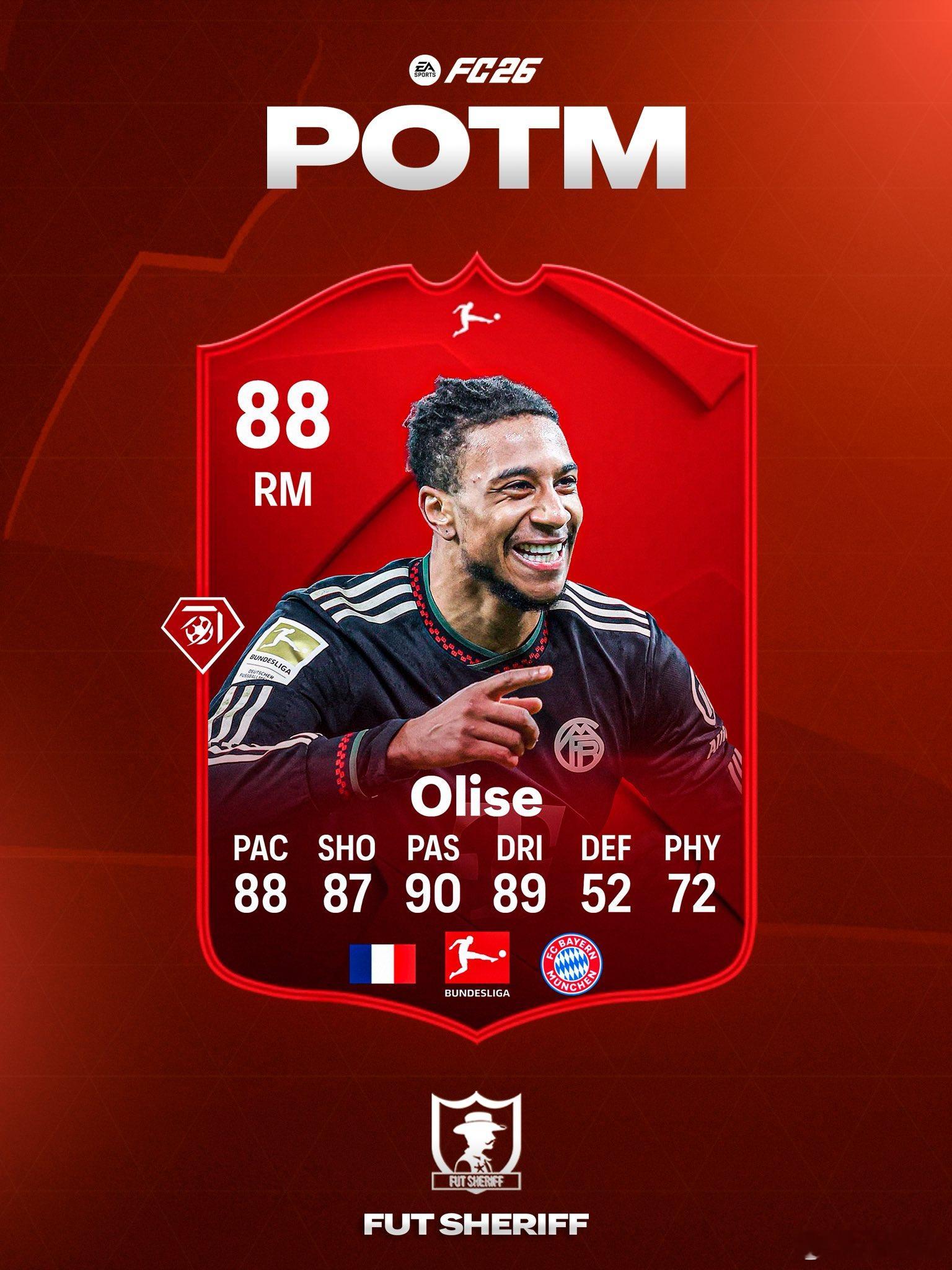 德甲联赛一月最佳球员泄露。奥利赛获选。FC26