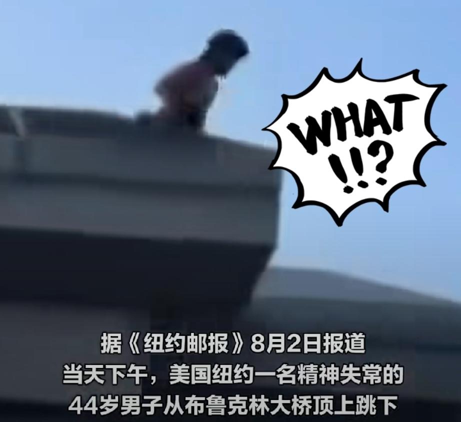 8月2日下午，美国纽约。一名44岁的男子攀爬到了布鲁克林大桥曼哈顿一侧的北塔塔顶