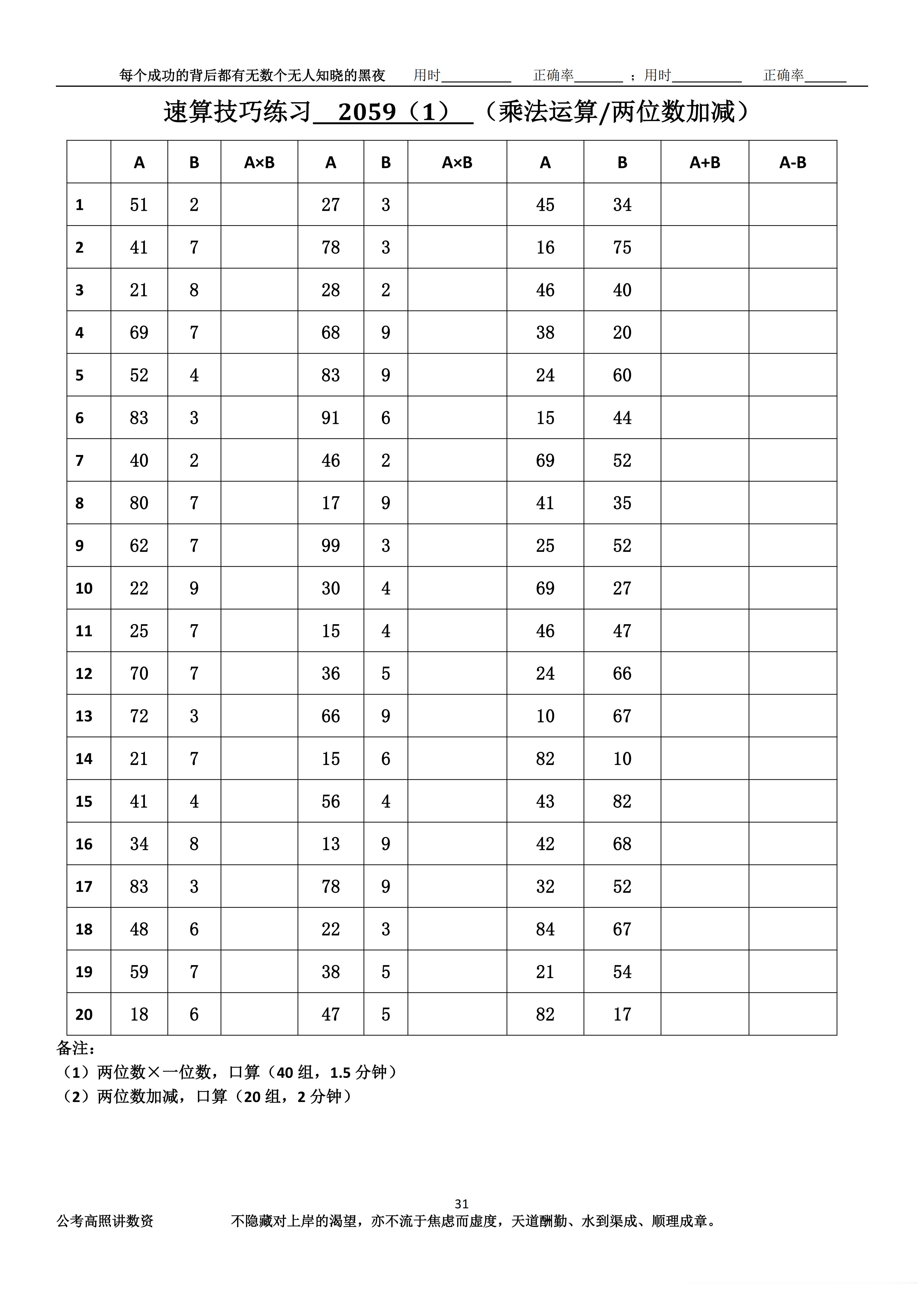 跟着高照练速算决战公考  速算练习2059相信自己，努力学习。速算链接汇总：网页