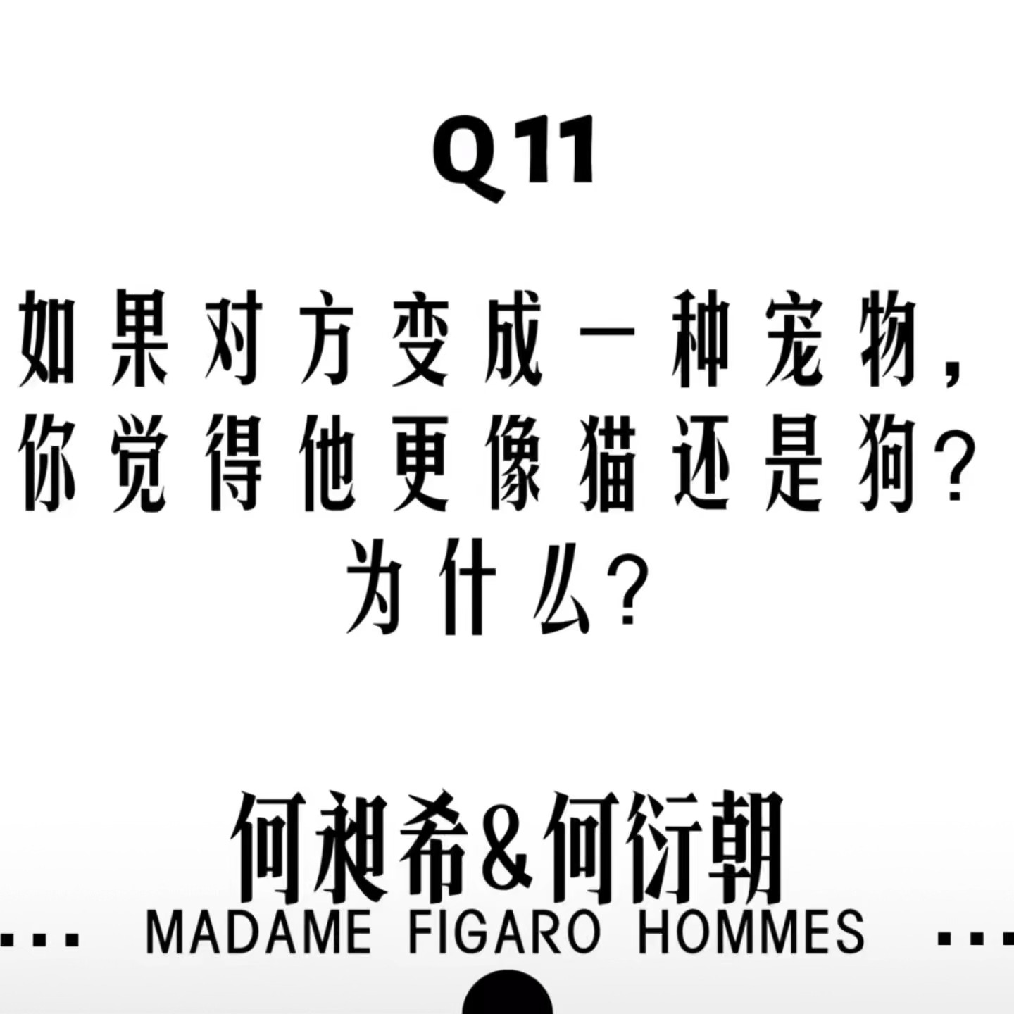 如果对方变成一种宠物 更像猫还是更像狗hw：杜宾（有品）hyz：他像黑猫 蛮机灵