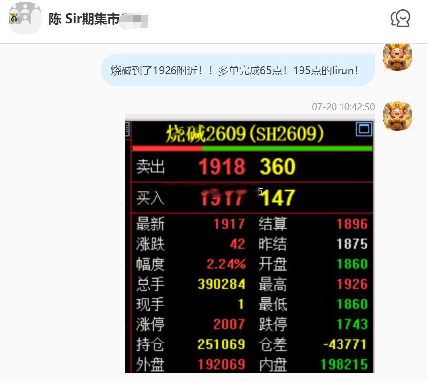 2026/7/20第五单【2609烧碱】烧碱完成65点！195点的lirun！烧