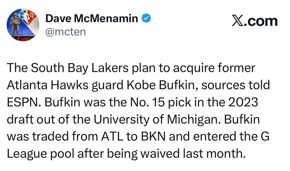 六啊！南湾湖人计划与科比-巴夫金签约，2023年选秀第15顺位，在上个月被裁掉后