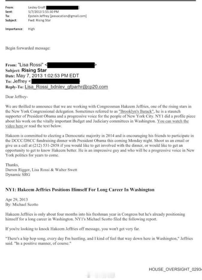 2013年，众议员哈基姆·杰弗里斯公开向儿童性交易者杰弗里·爱普斯坦索要钱财——