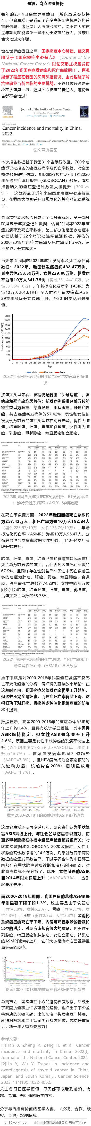 JNCC：中国癌症发病率/死亡率最新权威数据发布！ ​​​