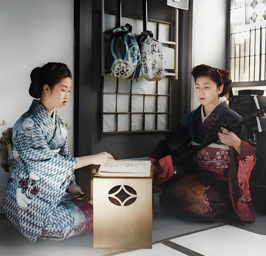 1950 年前后的日本，你瞅这照片里的两名艺妓，在那会儿的日本殖民地残留影响、旧