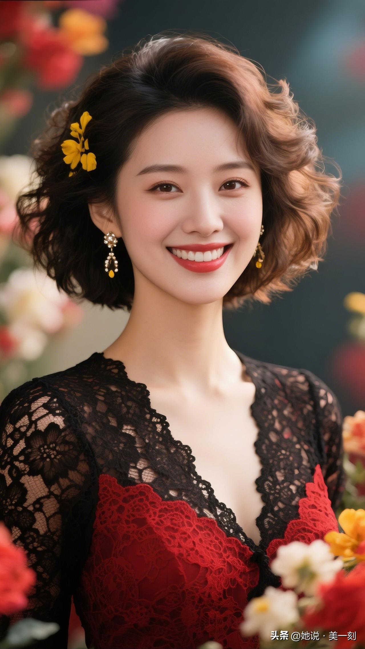 优雅红裙，甜美笑容，花海中的仙女🌸✨见过最好看的女孩是什么样子