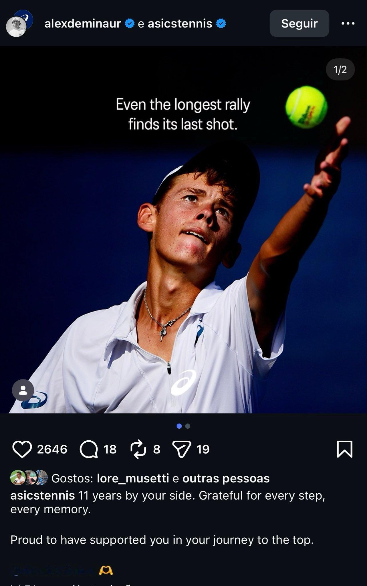 德米纳尔挥别Asics，将成为Wilson的360°球员——也就是说，从球拍到鞋