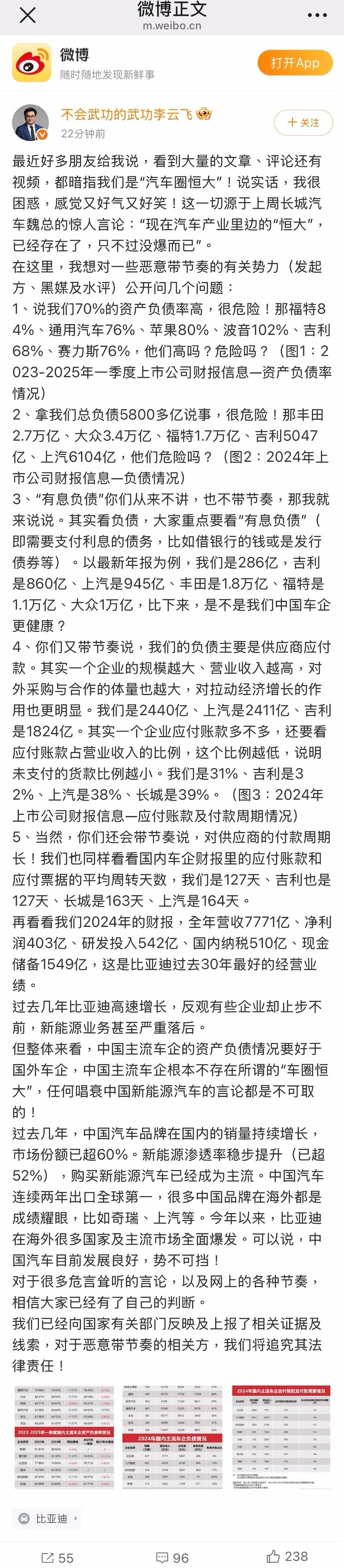 这两天看到很多人说“汽车圈恒大”这个事情，大概就是有人暗指比亚迪负债率太高，说迪