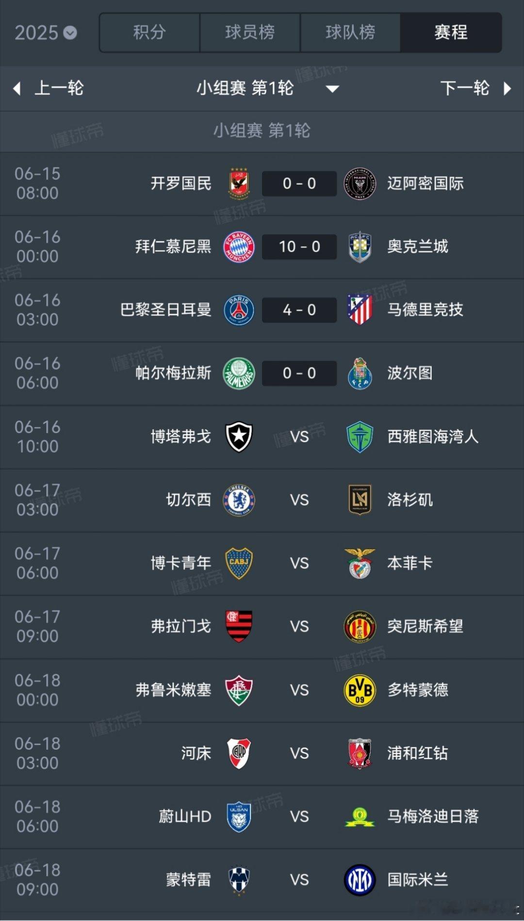 幽默比赛2025世俱杯拜仁10比0奥克兰城巴黎圣日耳曼4比0马竞 ​​​