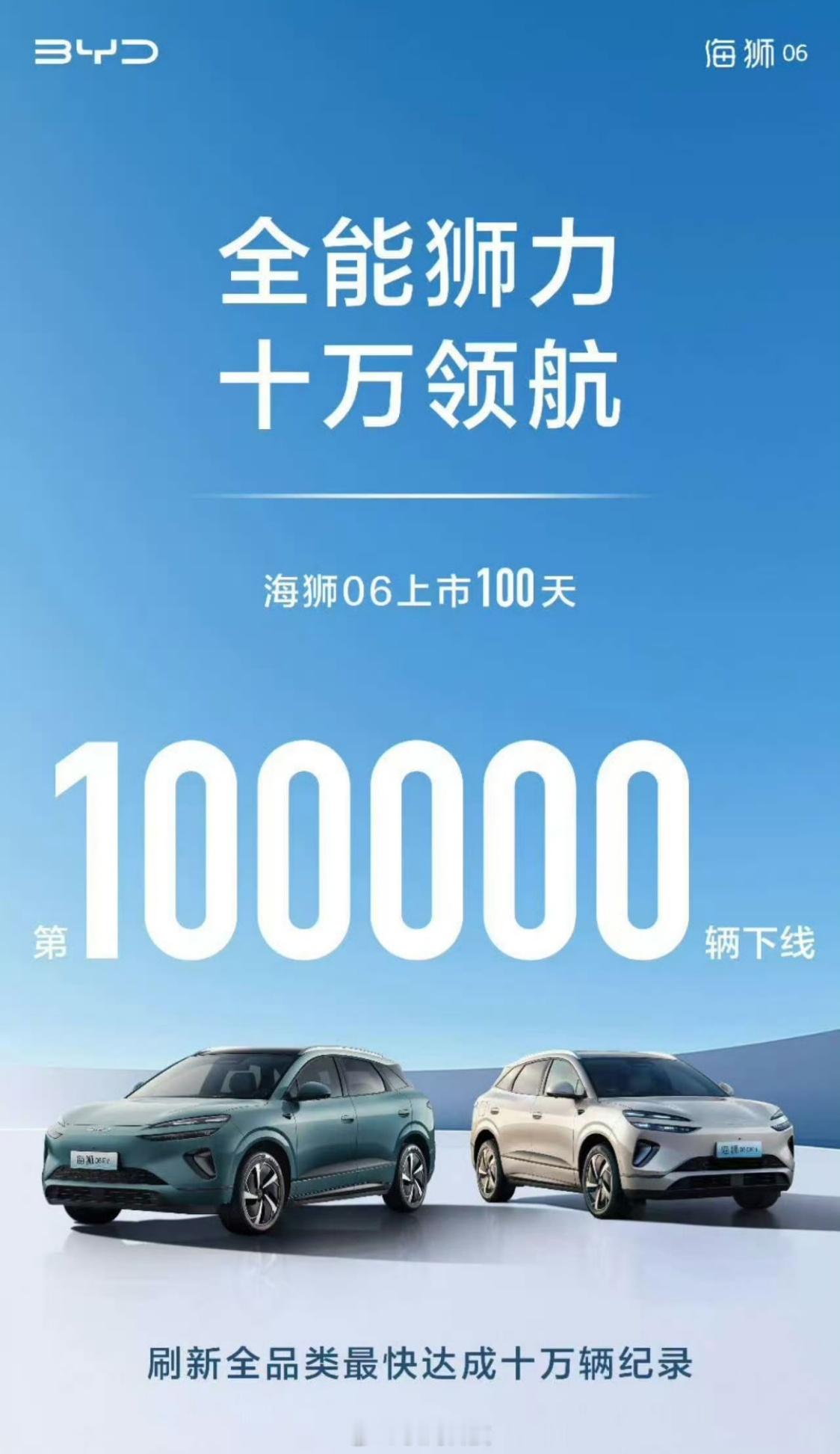 海洋网继宋plus之后的又一SUV爆款车型。海狮06上市100天，下线10万辆！