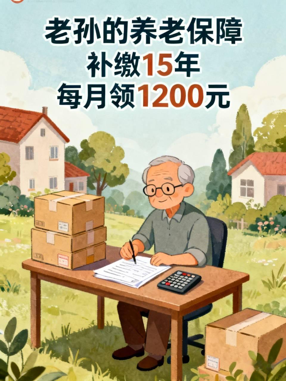 他补缴了十五年养老保险，现在每月领一千二。老孙六十岁那年才知道，养老保险能补。他