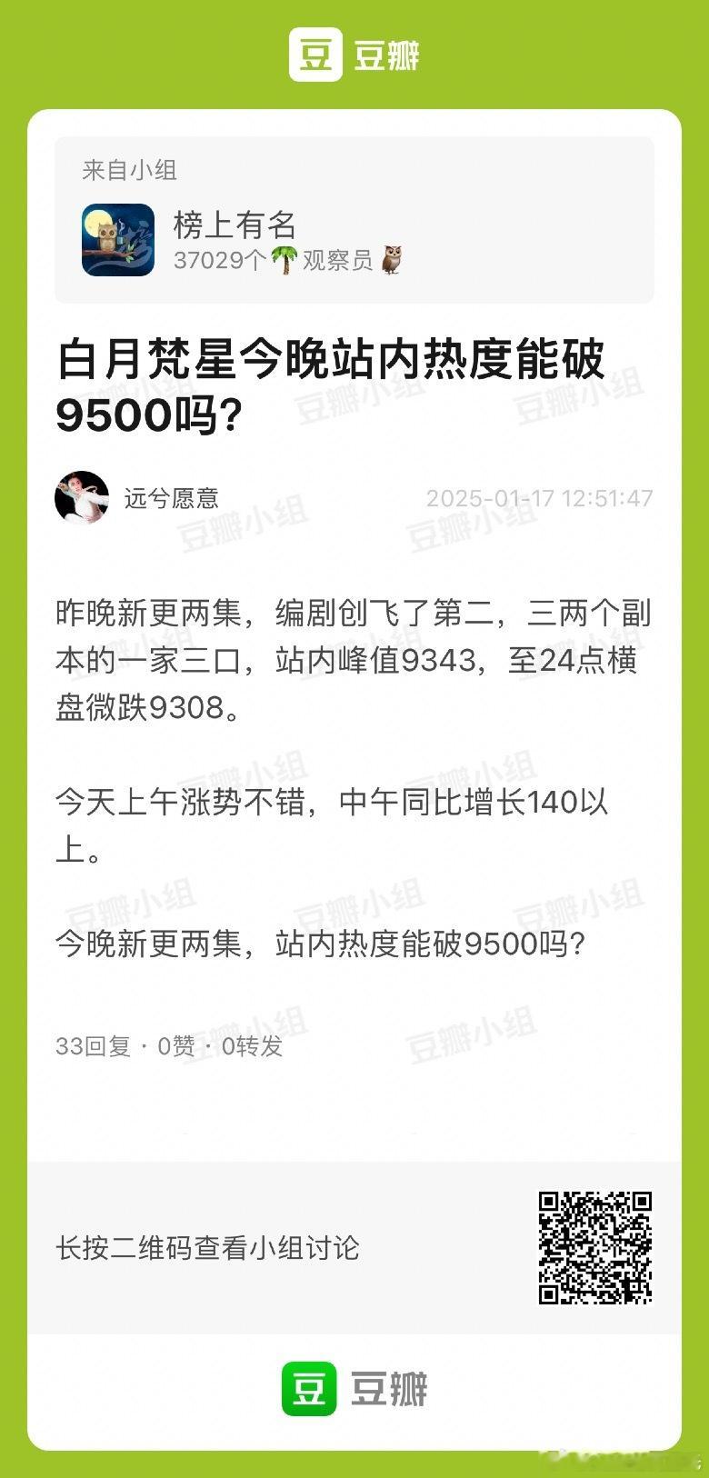 我组有观察员问 白月梵星  热度今晚能否破9500？因为中午热度比前日高149早