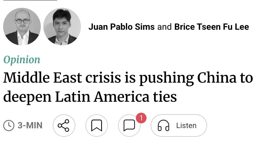 外媒：中东危机正推动中国深化与拉美的关系。

伊朗战争导致霍尔木兹海峡航运中断、