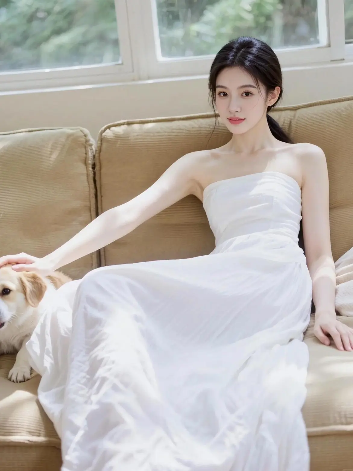 AI日光白裙照 ai创作 玩法合伙人计划 ai写真 白裙女神穿搭