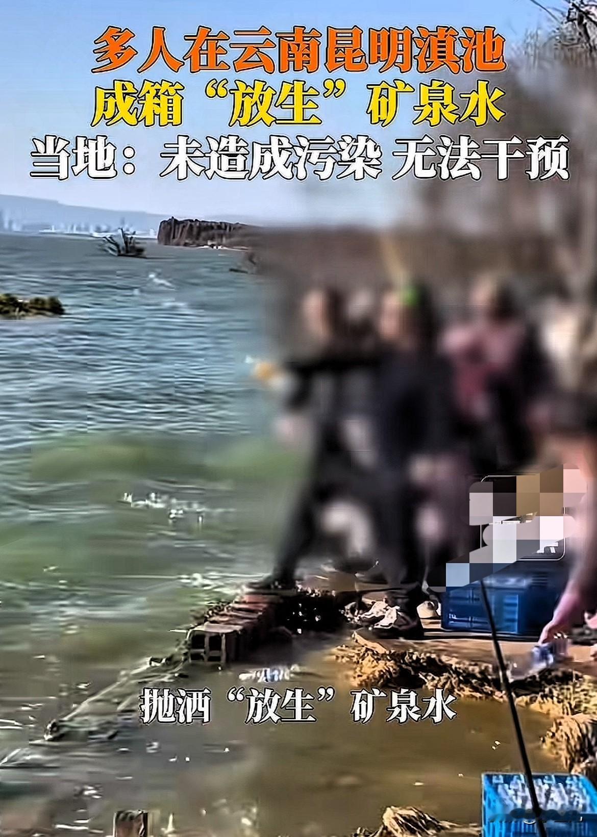 你敢相信吗？云南昆明，一群人拎着一箱一箱矿泉水，直接往滇池里倒，说是放生积德，水