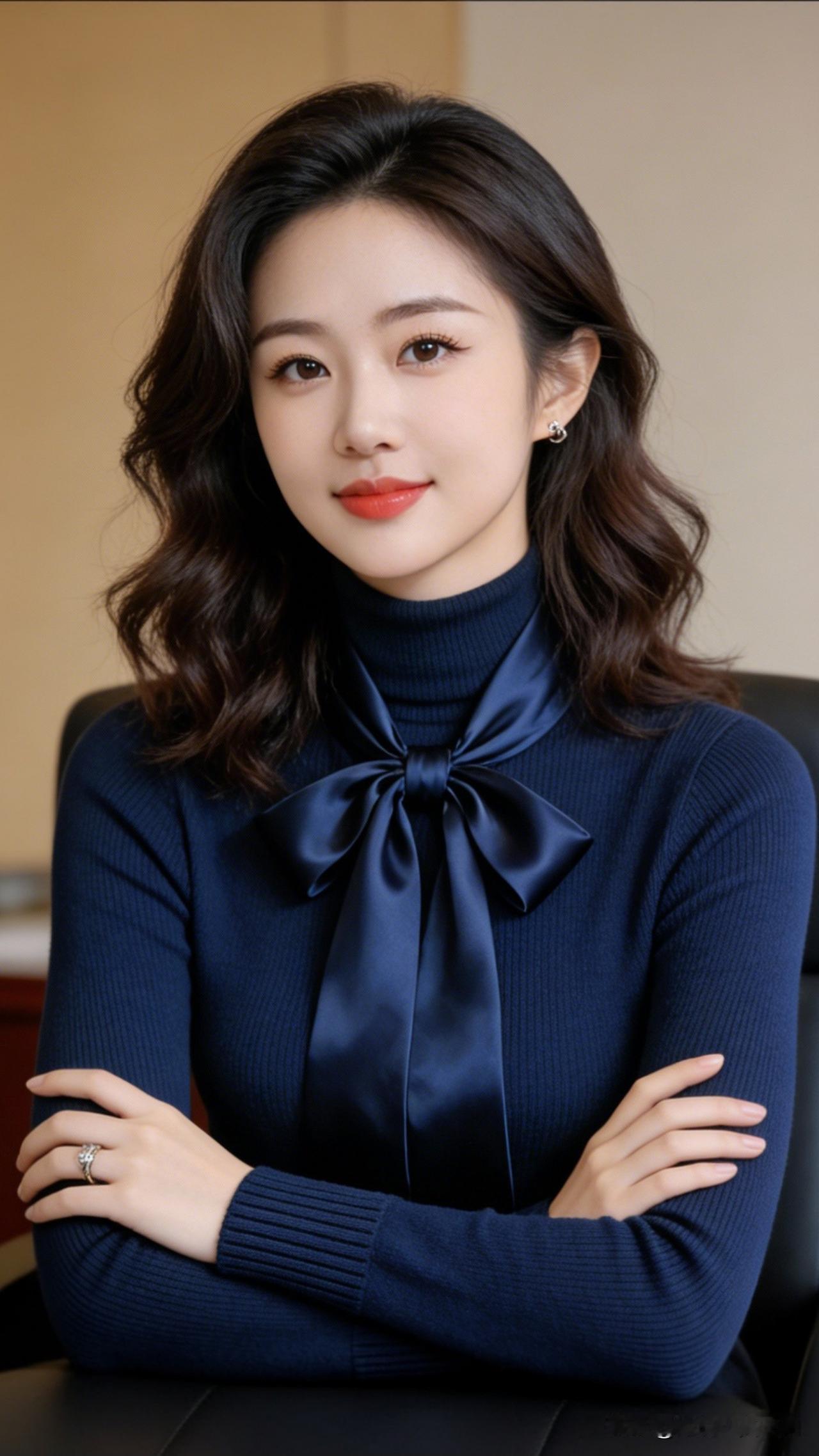 红妆美人笑，蓝衣玉人娇。高级感穿搭，温柔风穿搭。 优雅气质，蓝丝绒蝴蝶结，职场女