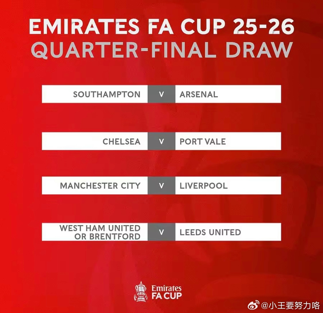 足总杯1/4决赛抽签：曼城大战利物浦，阿森纳、切尔西上上签3月10日25/26赛