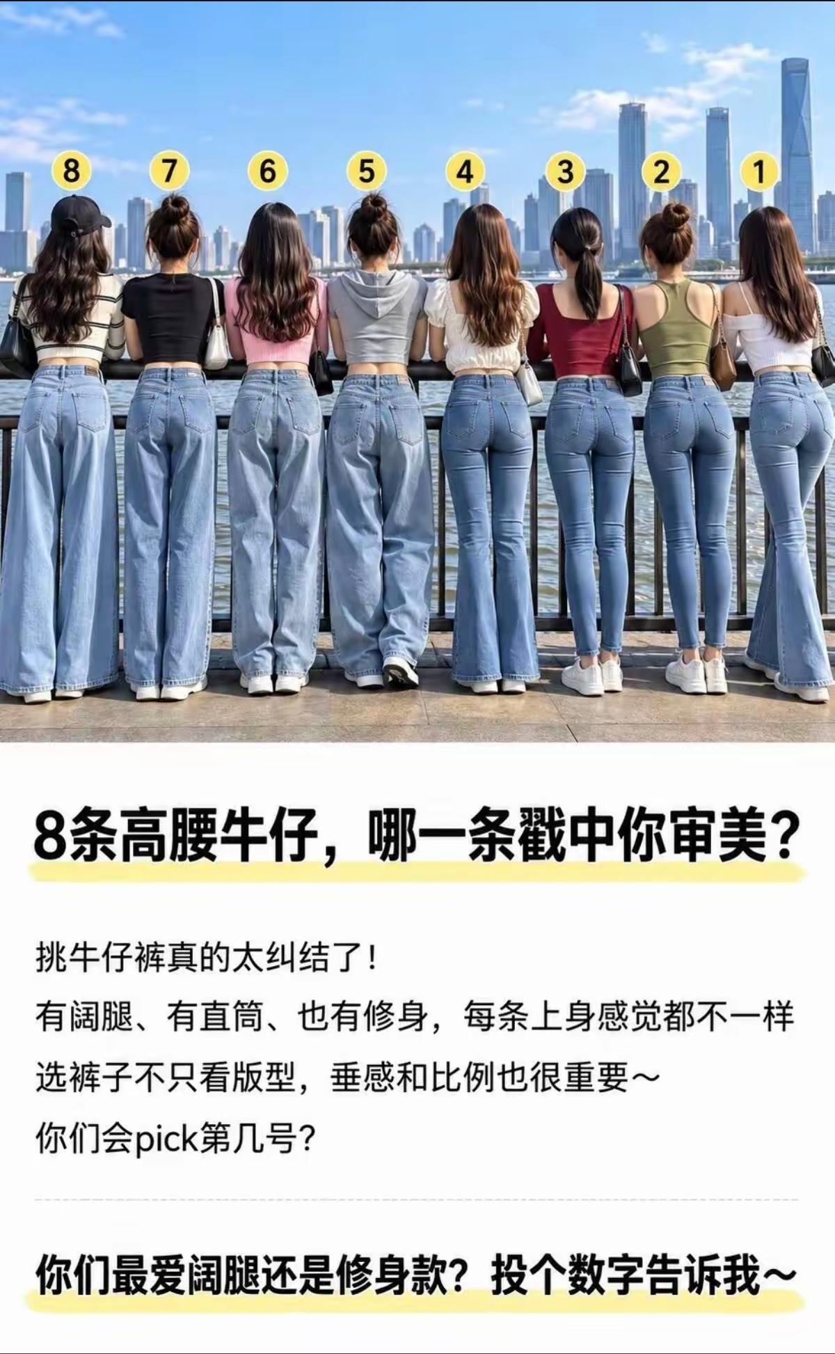 选出你最喜欢的牛仔裤款式。我选不出，全都喜欢看。