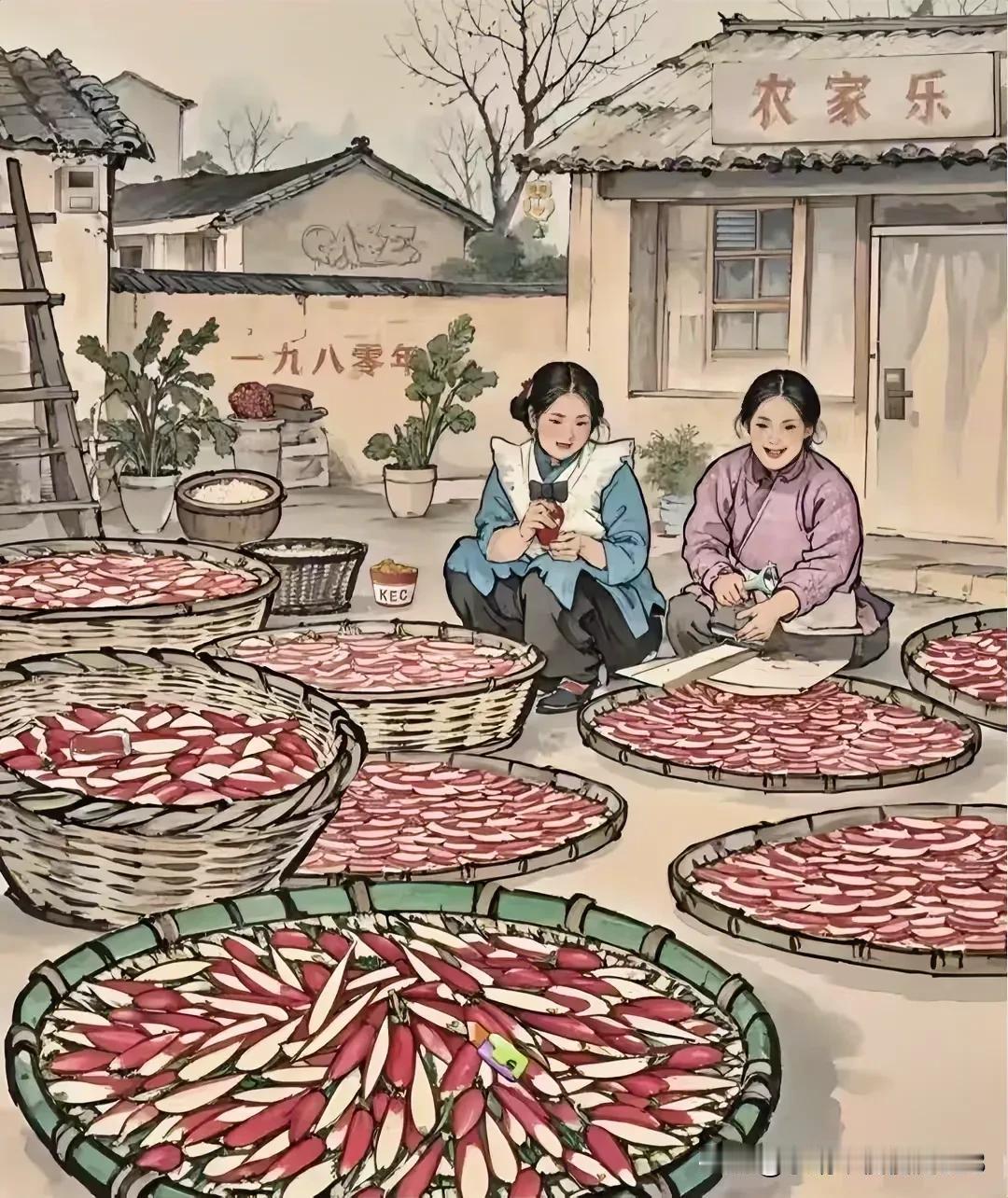 秋收时节，农家乐里晒辣椒🌶️🌾
找不合理
早出图中与年代不相符的地方[灵光一