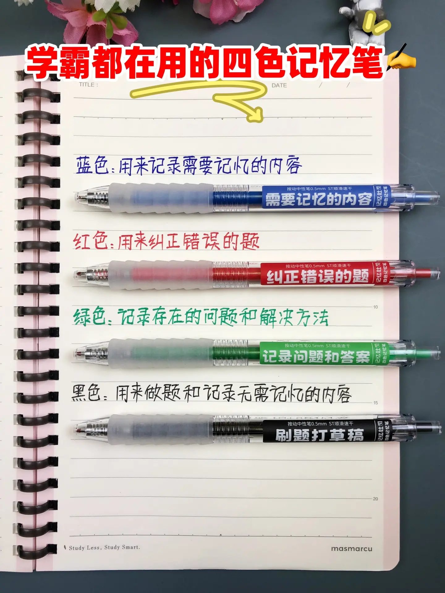 班主任推荐的四色记忆笔✍️。新学期一定要学会记笔记哦～ 每学期都会给孩...