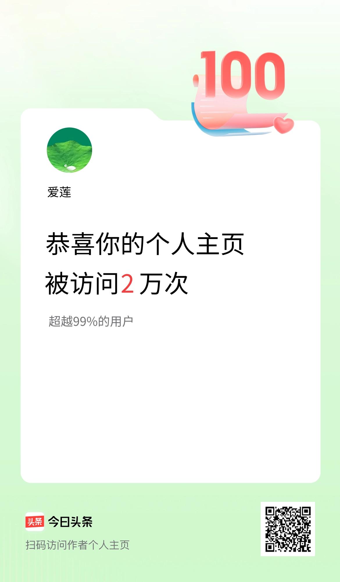 我的头条个人主页被访问2万次啦！
