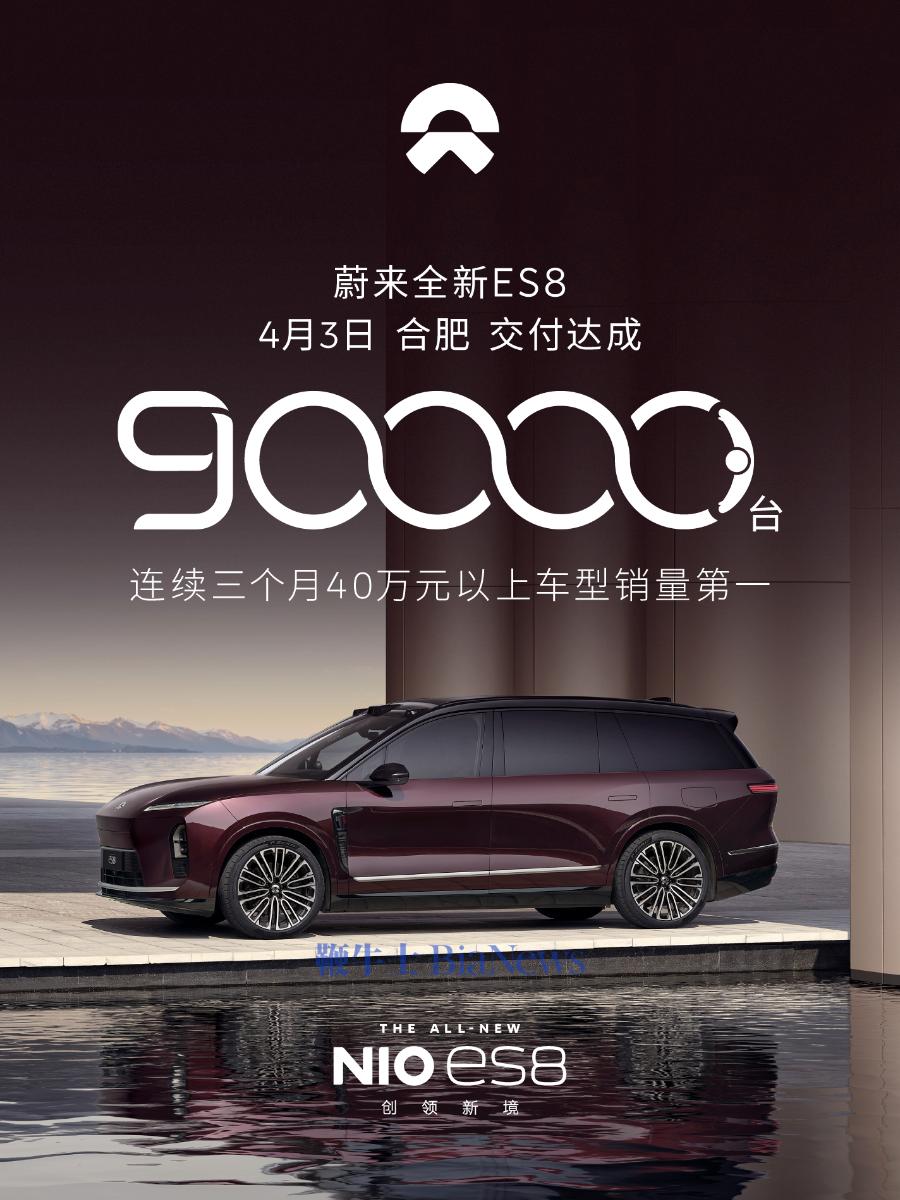 蔚来全新ES8完成第90000台新车交付
