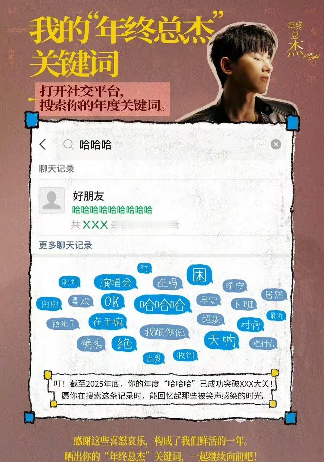 张杰的年度关键词张杰的年终总杰第二站原来哥的年度关键词是哈哈哈。 