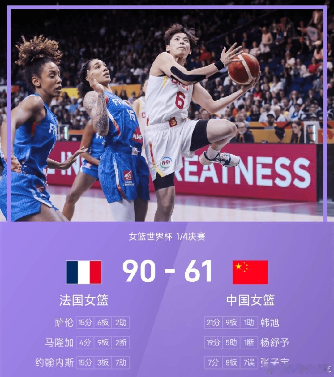 中国女篮VS法国女篮09月10日讯 女篮世界杯1/4决赛，中国女篮对阵法国女篮。