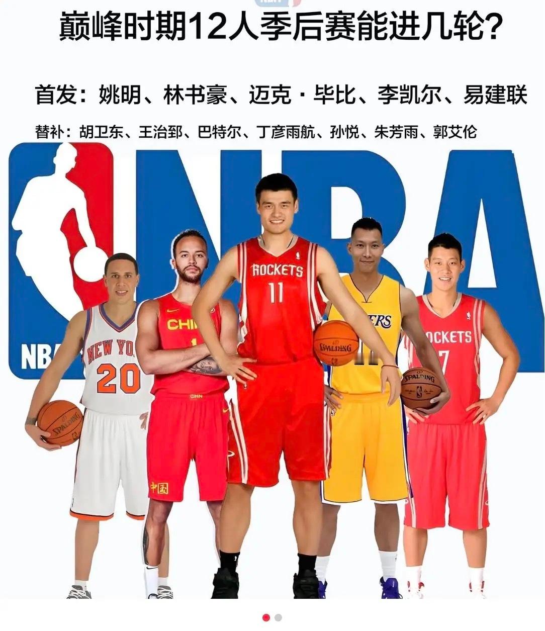 巅峰的华人血统12人能进季后赛第几轮？首发：、林疯狂、易建联、李凯尔、迈克毕比替
