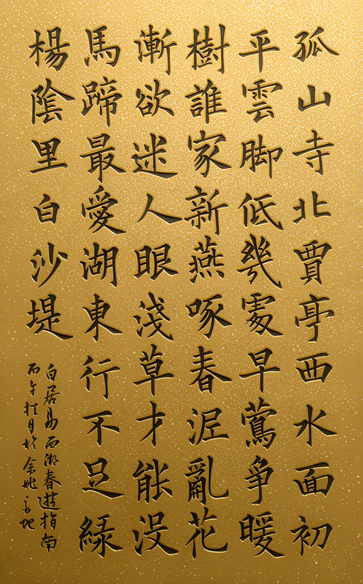 孤山寺北贾亭西，水面初平云脚低。
几处早莺争暖树，谁家新燕啄春泥。
乱花渐欲迷人