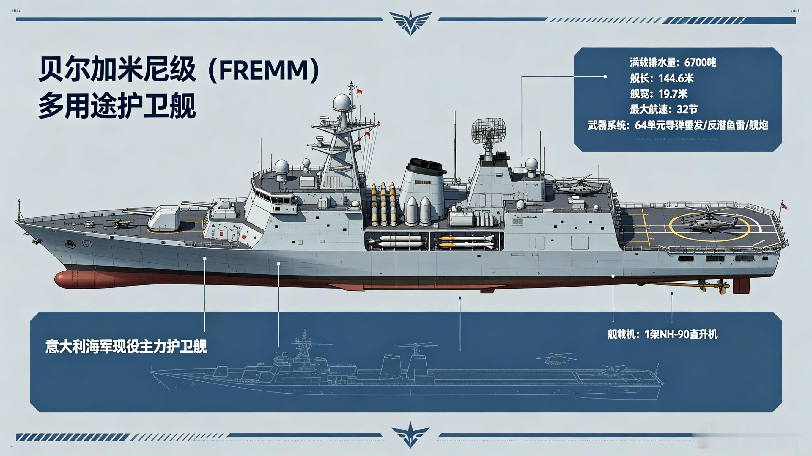 军事ai新视野 意大利贝尔加米尼级（FREMM）多用途护卫舰ai热力追踪 FRE