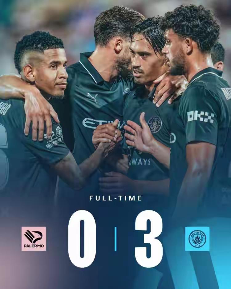 **曼城3-0完胜巴勒莫 哈兰德破门赖因德斯双响**

8月9日友谊赛，曼城客场